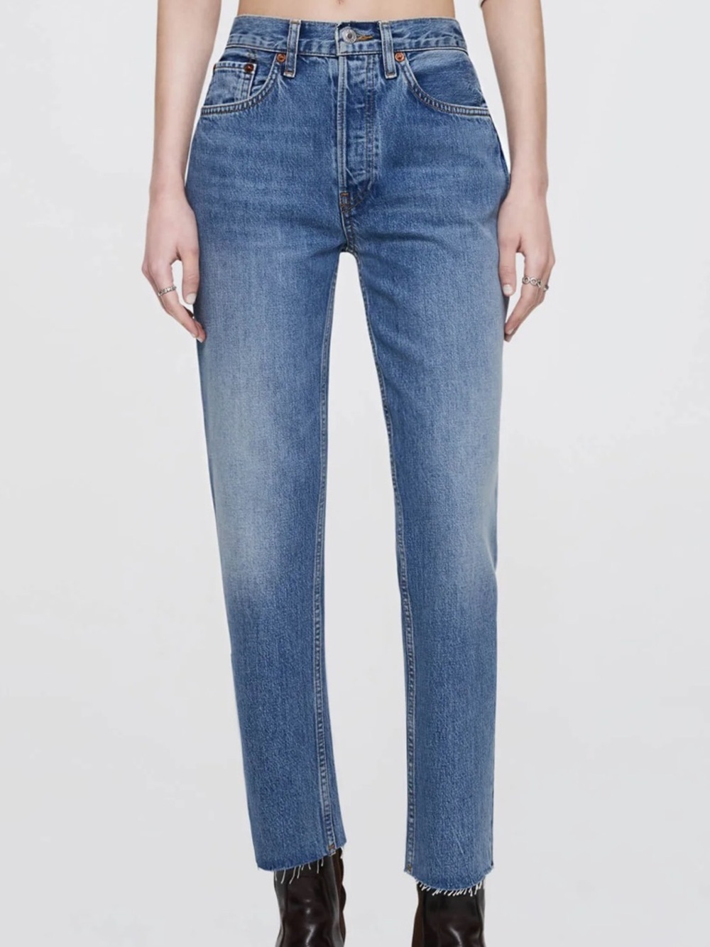 Re/Done High Rise 705 Stove Pipe Straight Leg Denim Jeans Classic Blue Wash 23